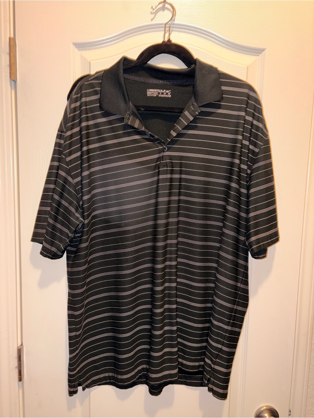 Nike Men's Black Polo with Thin Gray Stripes